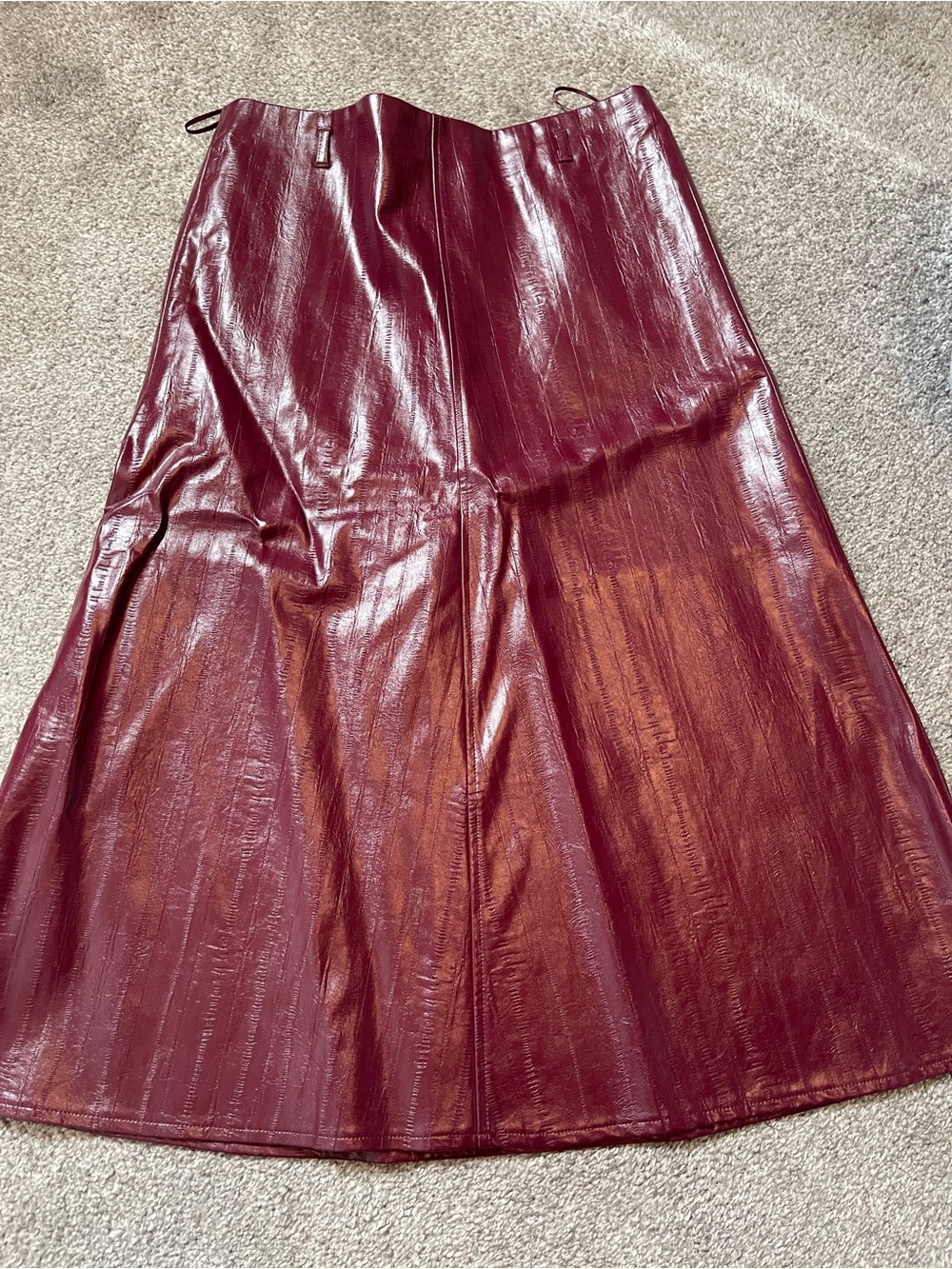 J. Crew Wine Faux-Leather A-Line Midi Skirt - Picture 3 of 5